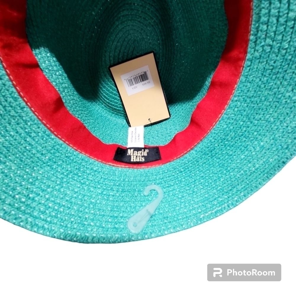 NWT Magid Hats Aqua Paper Straw Hat with White Band Church Hat - Picture 4 of 6